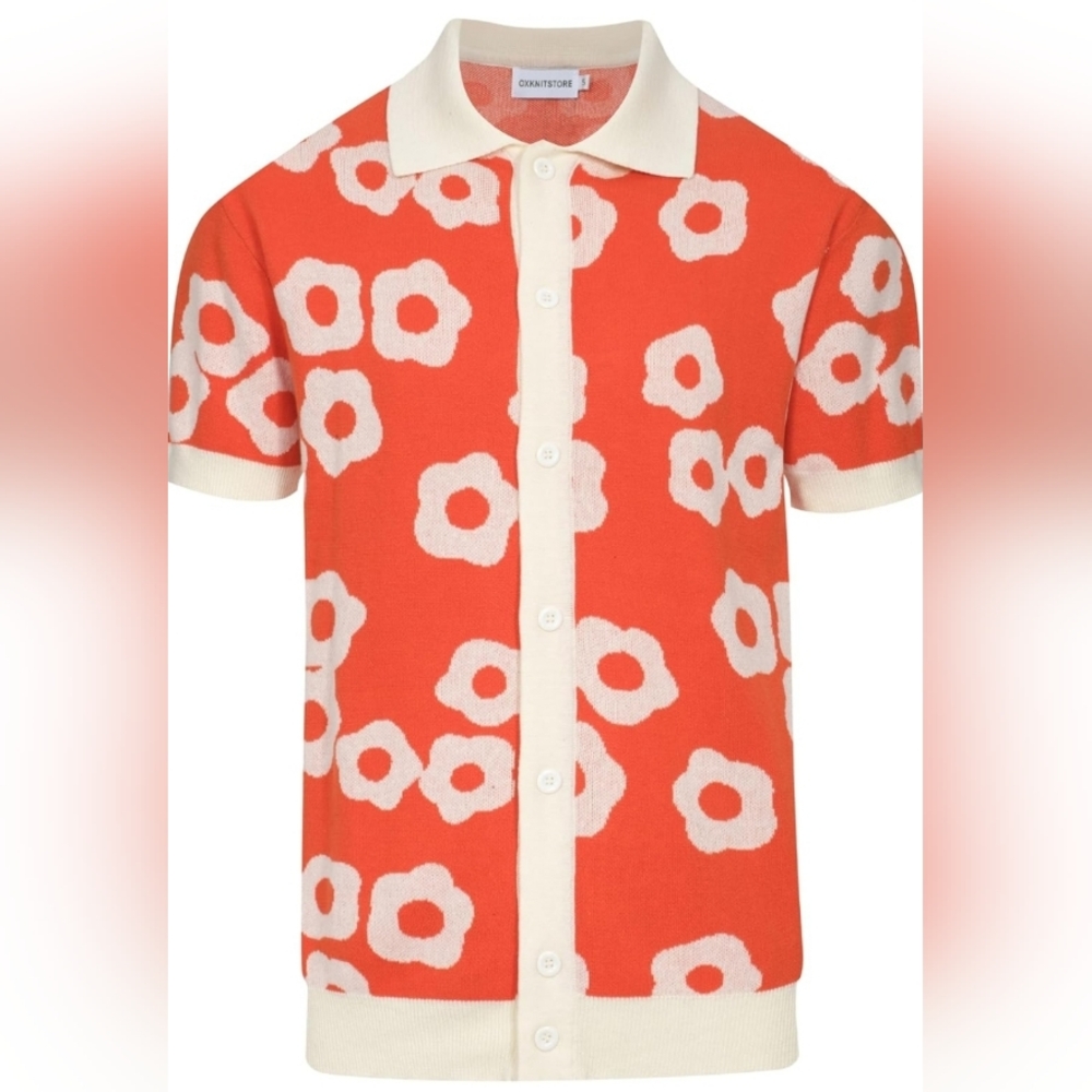 Mens OxKnit Floral Orange Shirt